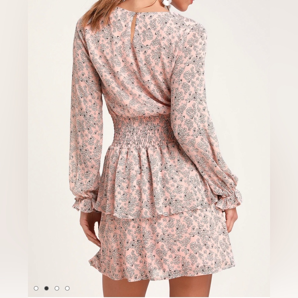 NWT Light Pink Girly Tiered Floral Print Long Sleeve Dress - Picture 5 of 5